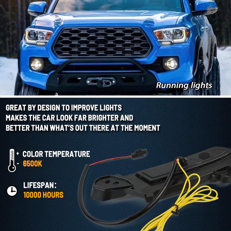 GEEGEETOP FulL LED DRL Lens Front Headlight Side Marker Bumper Light Assembly Compatible with 2016-2023 Tacoma,Switchback White&Amber Functions as Tail Light Turn Signal Light - Image 3